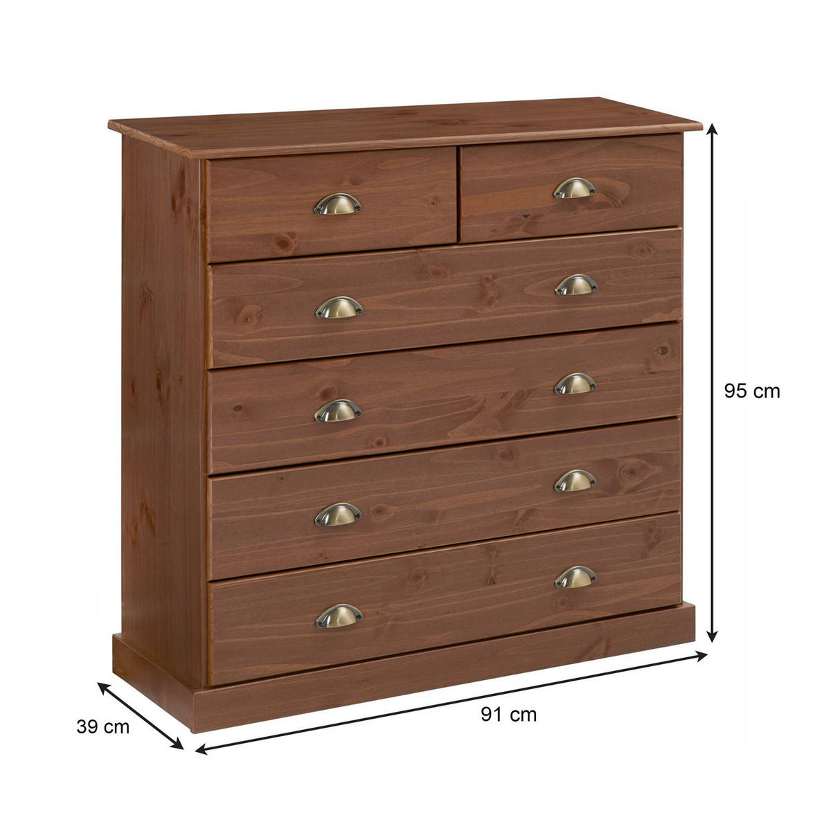 KOMMODE PARIS Kastanie - Kastanienfarben, Holz (91/95/39cm) - IDIMEX