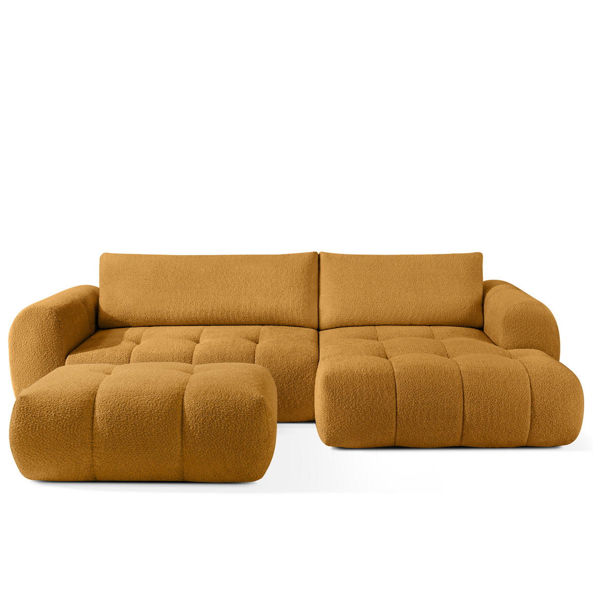 ECKSOFA MIT HOCKER LIRA, Honigfarben, Bouclé - Honig, Holz/Holzwerkstoff (96/50cm) - KONSIMO®