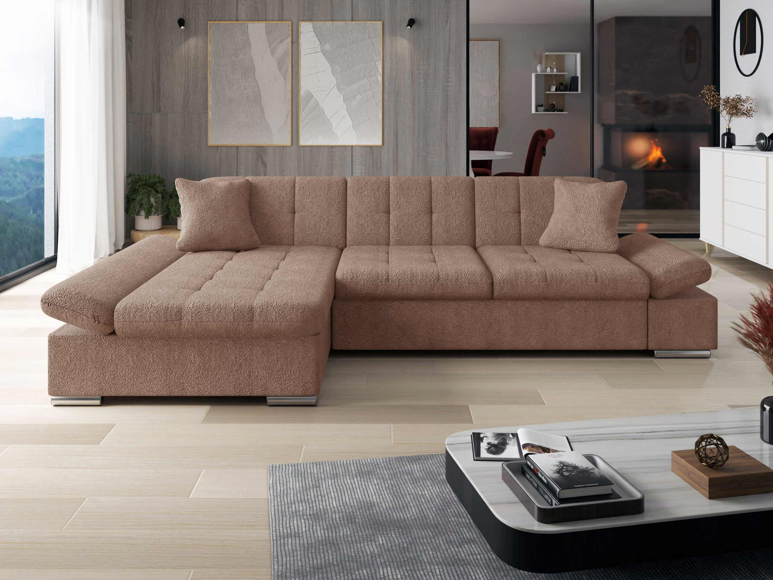 ECKSOFA Malwi, Seite: Links - Cappuccino, Holz/Textil (278/161cm) - MIRJAN24