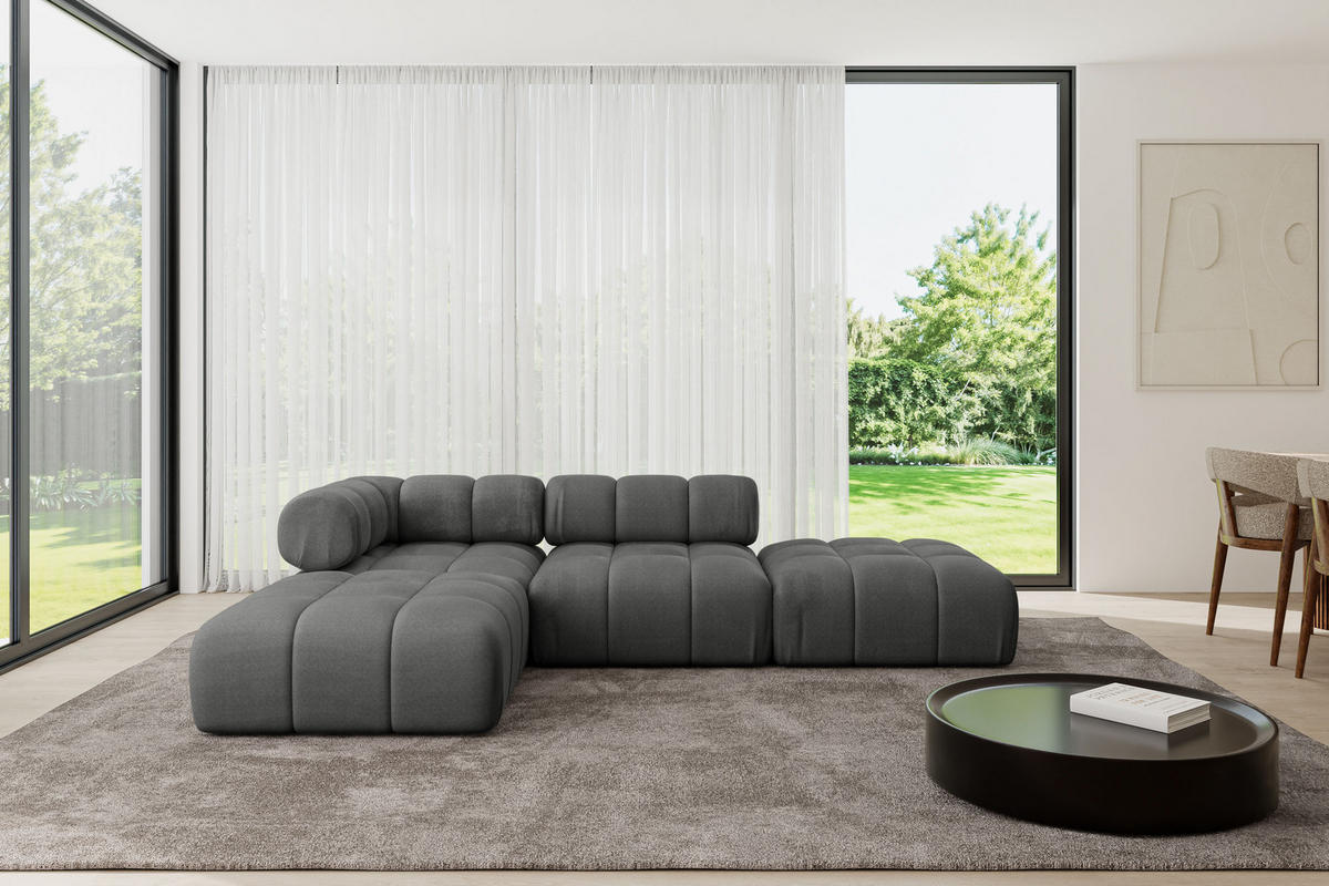 ECKSOFA modulares Sofa Kerru-L1 - 285x190x70 cm Dunkelgrau Velours - Dunkelgrau, Holzwerkstoff/Textil (285/190cm) - ALTDECOR