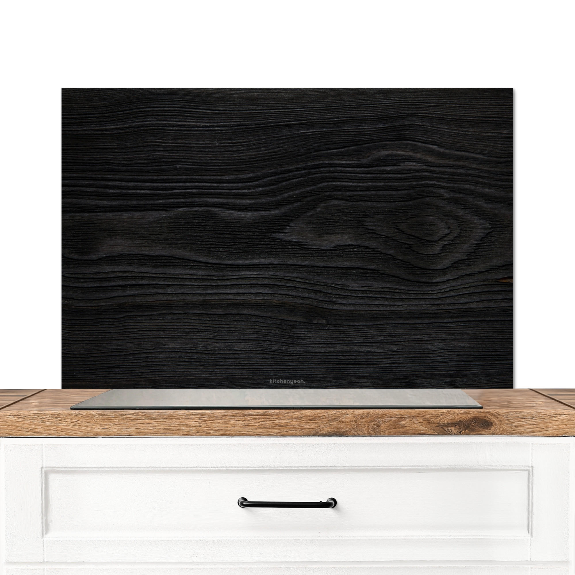 SPRITZSCHUTZ KÜCHE Schwarz - Holzoptik 90x60 cm - Schwarz, Metall (90/0.3/60cm) - MuchoWow