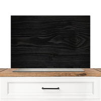 SPRITZSCHUTZ KÜCHE Schwarz - Holzoptik 80x55 cm - Schwarz, Metall (80/0.3/55cm) - MuchoWow