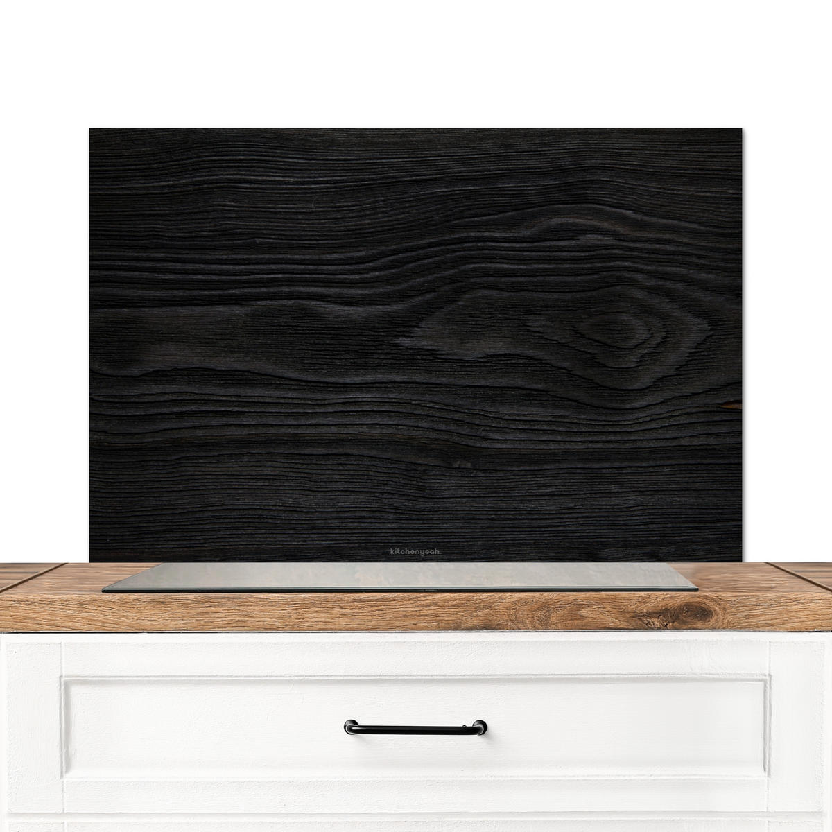 SPRITZSCHUTZ KÜCHE Schwarz - Holzoptik 80x55 cm - Schwarz, Metall (80/0.3/55cm) - MuchoWow