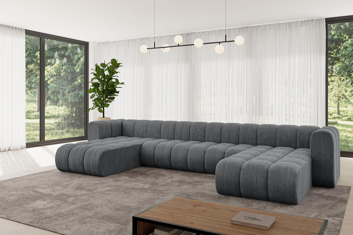 WOHNLANDSCHAFT modulares Sofa Joren-U2 - 410x177x70 cm Dunkelgrau - Dunkelgrau, Holzwerkstoff/Textil (410/70/177cm) - ALTDECOR