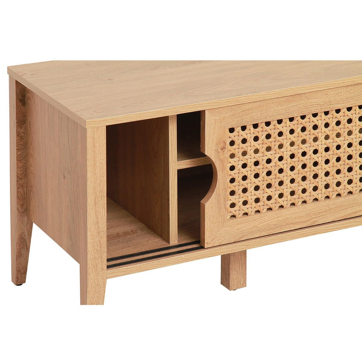 TV-MÖBEL mit 2 Schiebetüren Rattan-Dekor - L138 cm - Eschefarben, Holzwerkstoff (39.6/45.5/48.5cm) - Calicosy