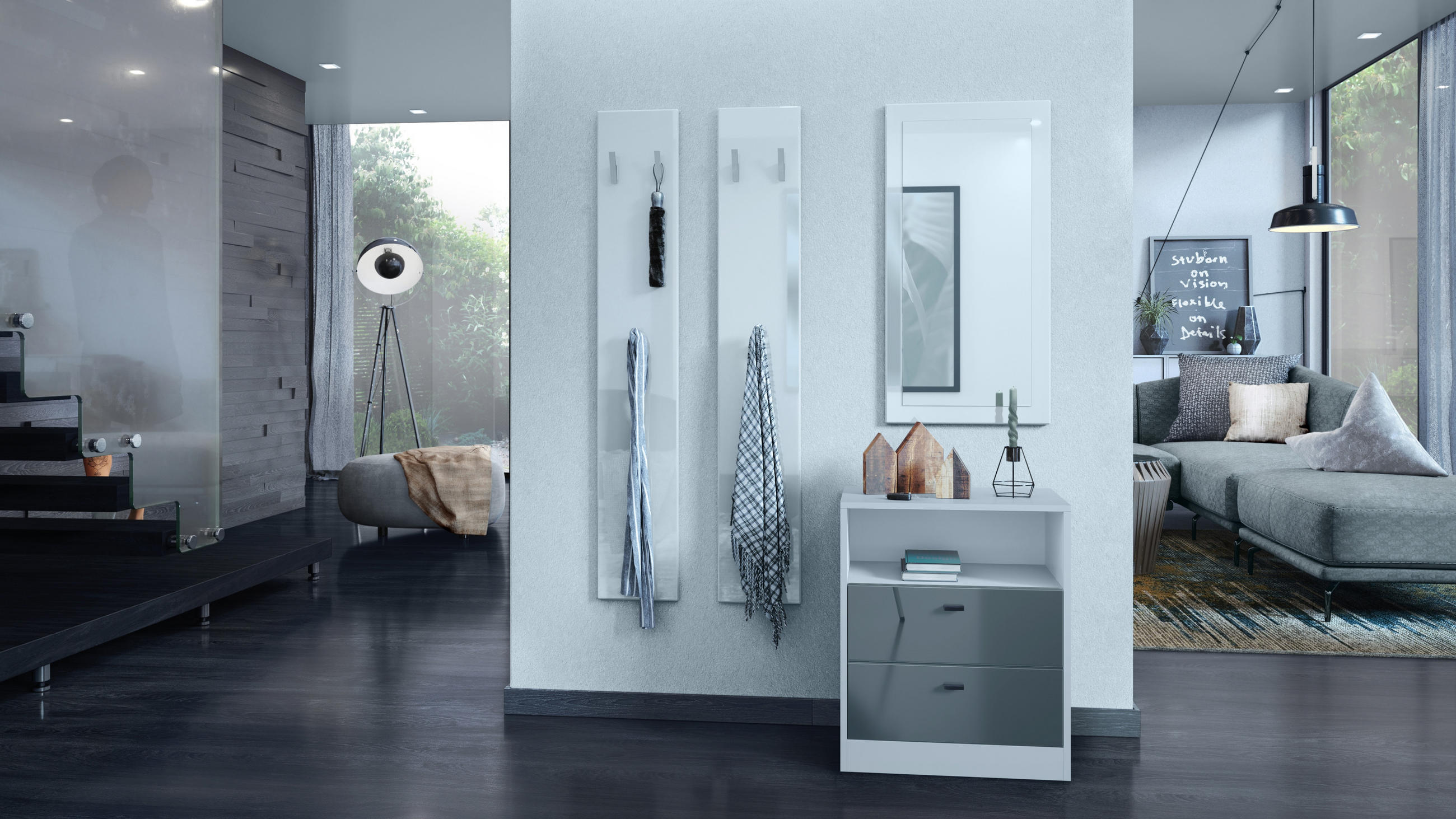 KOMMODE Pino Fronten in Grau Hochglanz - Grau, Holzwerkstoff (56/67.5/36cm) - Vladon
