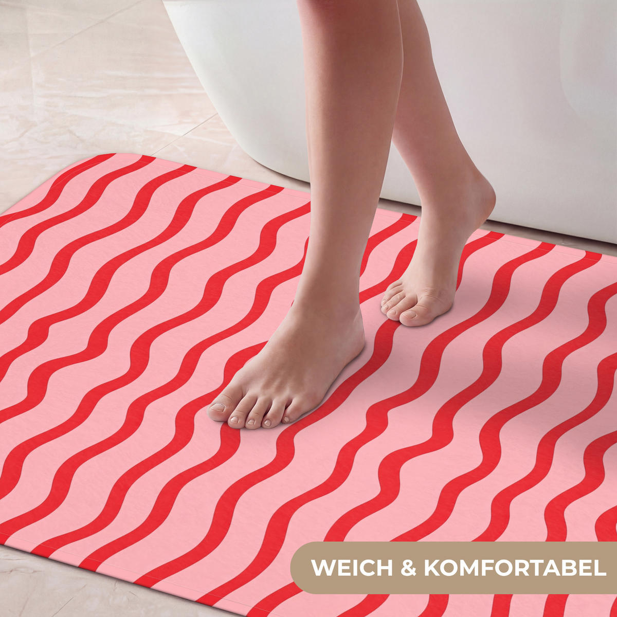 KÚPEĽŇOVÁ PREDLOŽKA Hravé - vzor - červená 60x120 cm - ružová, textil/plast (60/120cm) - OnlyWow