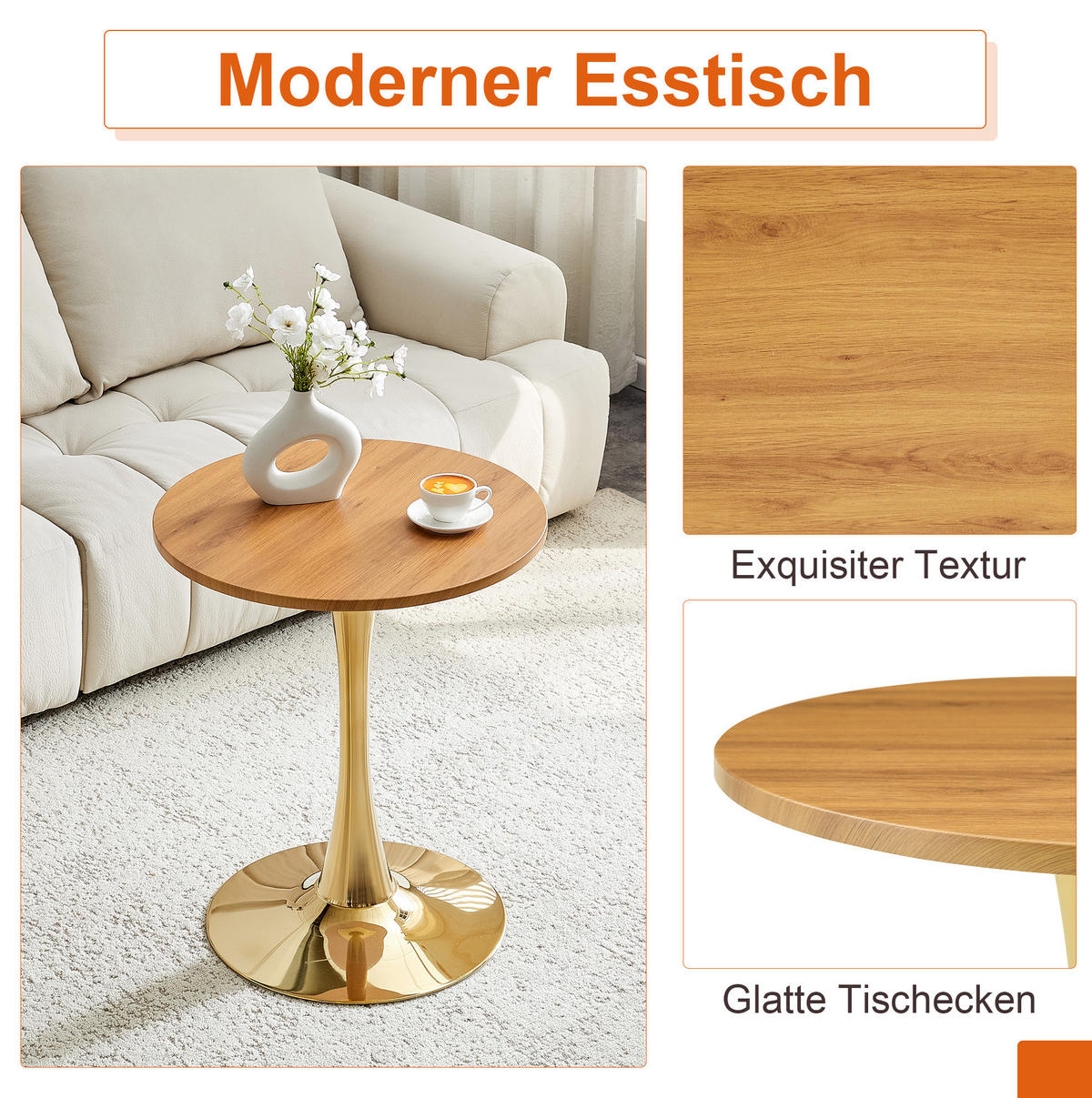 ESSGRUPPE 3-tlg. 60 cm Gold/Hellgrau - Goldfarben, Metall (60/72/60cm) - Meubliv