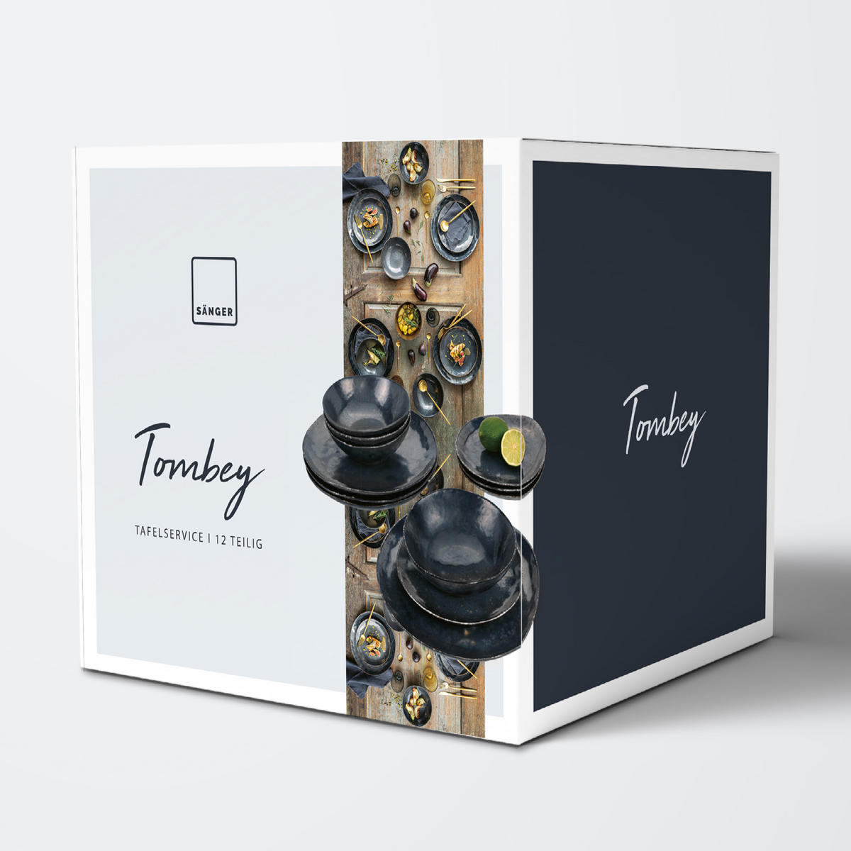TAFELSERVICE TOMBEY - 12 teilig aus Steingut - Dunkelgrau, Keramik (35.4/33/36.29cm) - Sänger