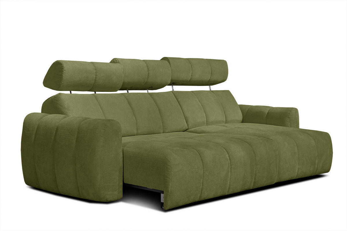 ECKSOFA KIMI 3-Sitzer, ausziehbarer Sitz, verstellbare Kopfstützen, olivgrün - Schwarz/Olivgrün, Holzwerkstoff/Textil (270/160cm) - Courtois Laville