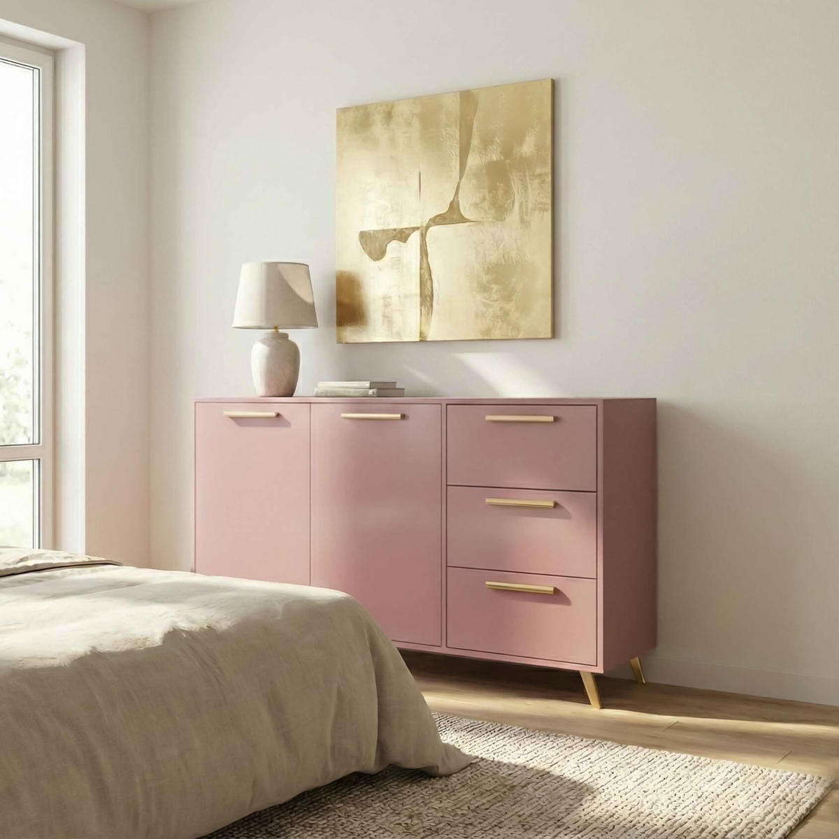 KOMMODE ELISE 140/86/41cm mit 3 Schubladen 2 Türen Violett - Violett, Holzwerkstoff (140/86/41cm) - MASSENO