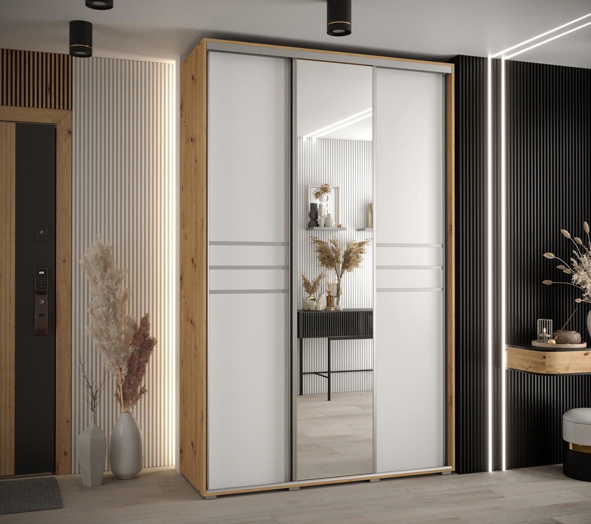 SCHWEBETÜRENSCHRANK 235,2/150/60 3-türig - Silberfarben/Weiß, Holz/Metall (150/235/60cm) - Abiks Möbel