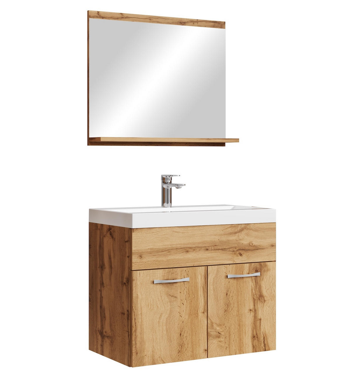 BADMÖBEL-SET Montreal 02 3 Teile Eiche - 60 x 35 x 51 cm - Chromfarben/Eichefarben, Holz/Metall (60/51/35cm) - Badplaats