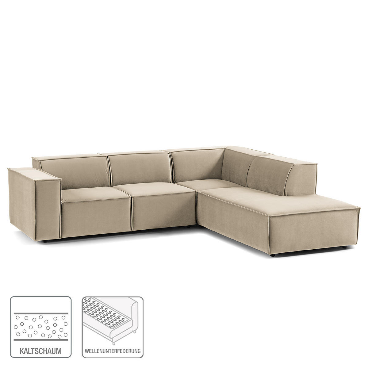 ECKSOFA mit Ottomane - Beige/Schwarz, Kunststoff/Textil (260/234cm) - home24