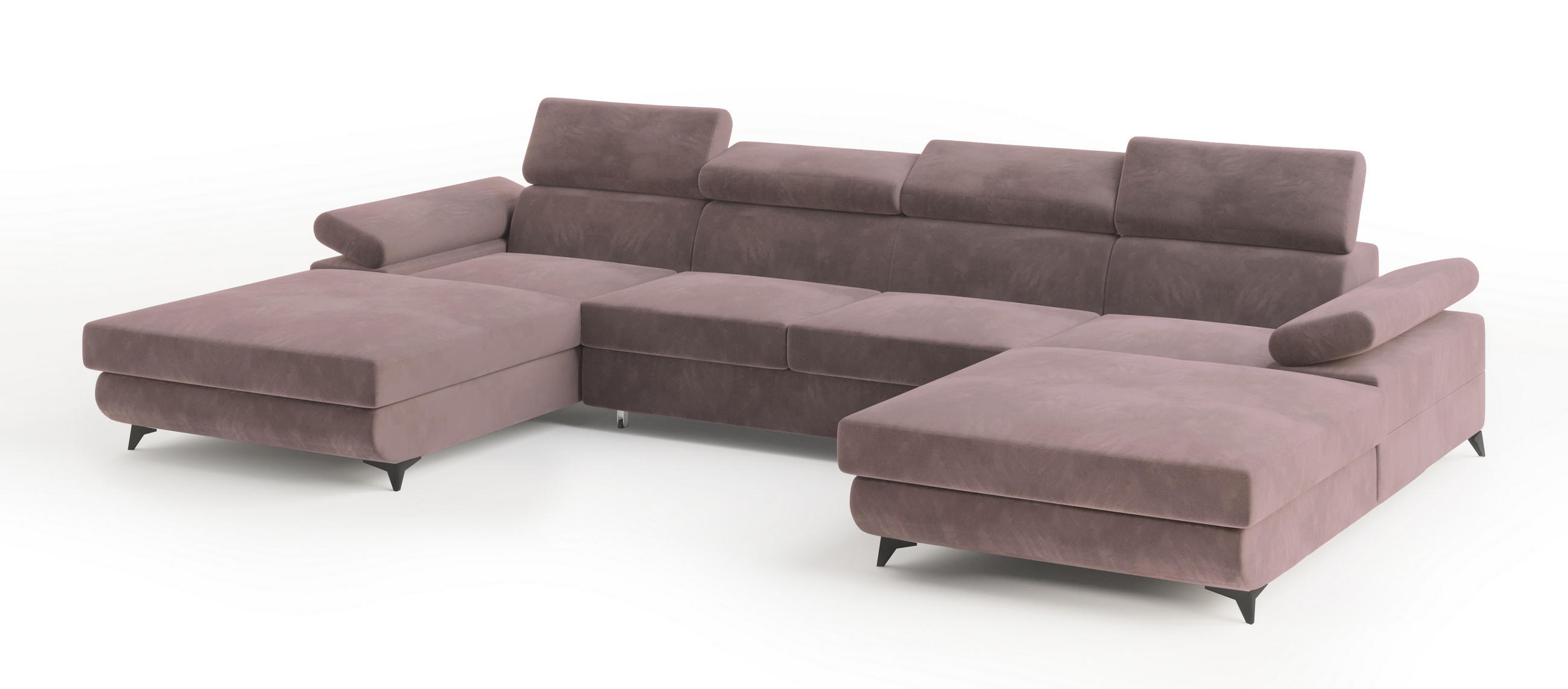 WOHNLANDSCHAFT DETTI Lila Velours-Stoff mit Schlaffunktion - Lila, Holz (339/89/190cm) - MASSENO