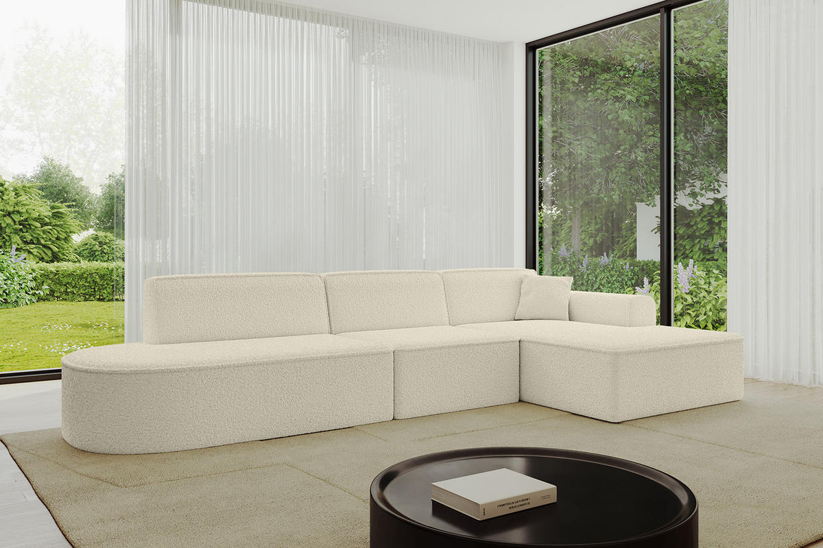 ECKSOFA Ottomane Rechts IREA-L2-v3 - 327x165x77 cm Beige - Creme, Holzwerkstoff/Textil (327/165cm) - ALTDECOR