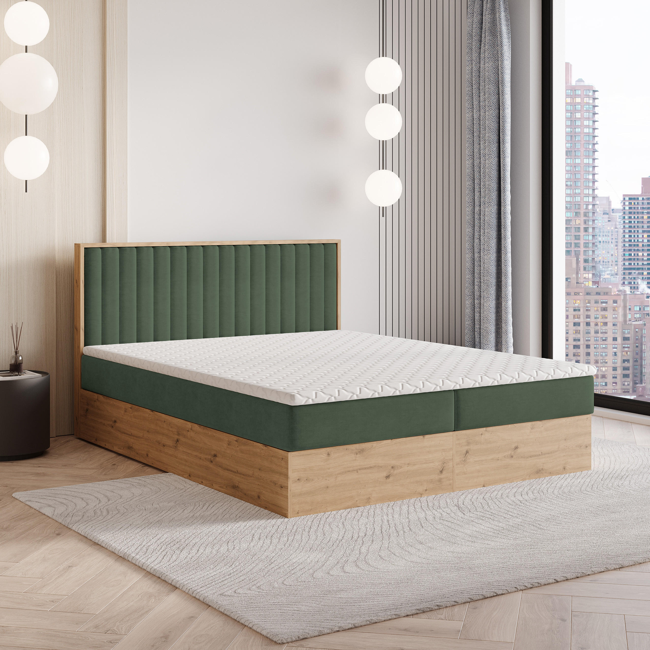 BOXBETT VARELI 160x200 cm mit Matratze und Topper - Grün - Grün, Holz (160/200cm) - MASSENO