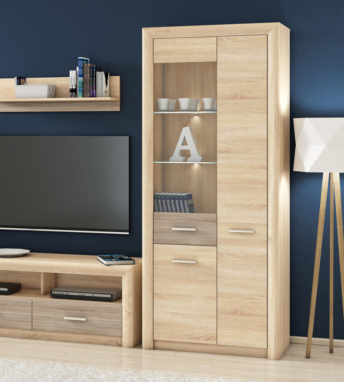VITRINE Castel Sonoma Eiche hell / Sonoma Eiche Trüffel - Multicolor/Braun, Holz/Holzwerkstoff (85/201/43cm) - Feldmann-Wohnen