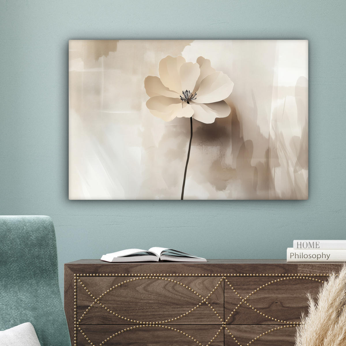 LEINWANDBILD Blume - Beige - Farbe - Schatten Gemälde 60x40 cm - Creme, Textil (60/40cm) - MuchoWow