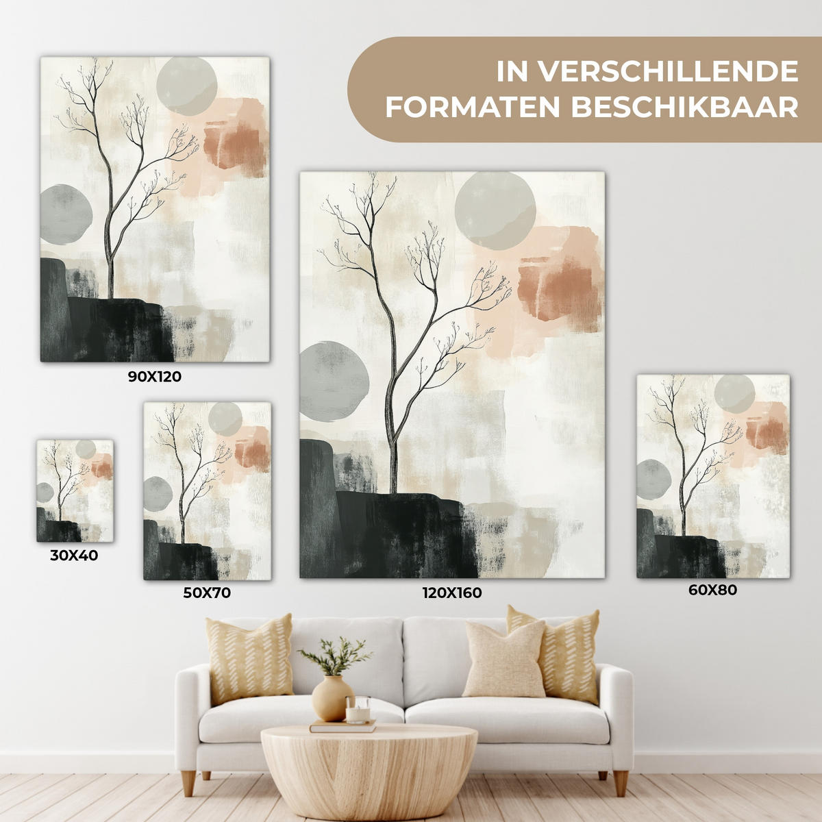 LEINWANDBILD Wabi sabi - Beige - Pflanze Wandbild Wohnzimmer 60x80 cm - Sandfarben, Textil (60/80cm) - MuchoWow