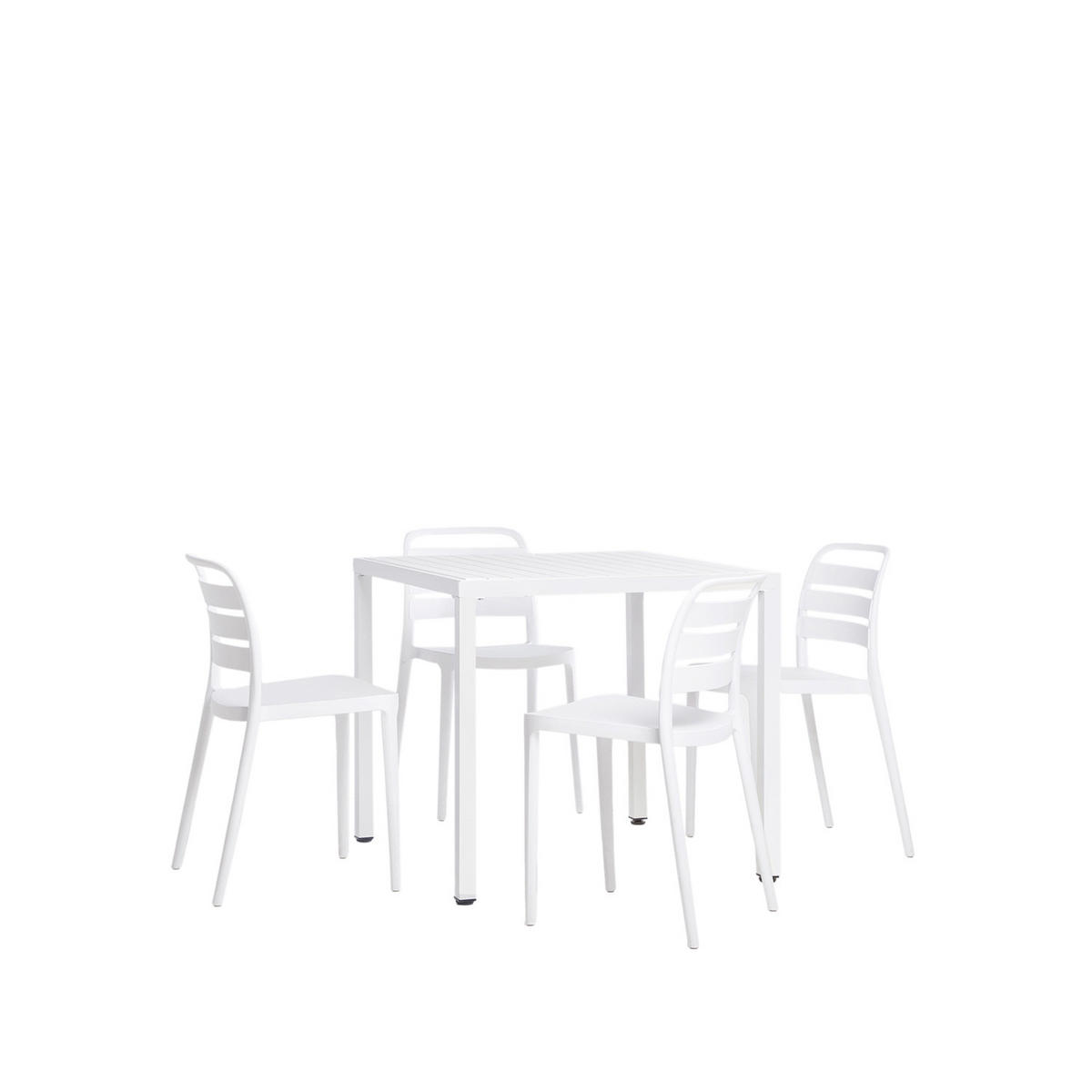 GARTEN-SET mit Tisch und 4 stapelbaren Stühlen in Weiß Zira - Weiß, Kunststoff - Klast Home