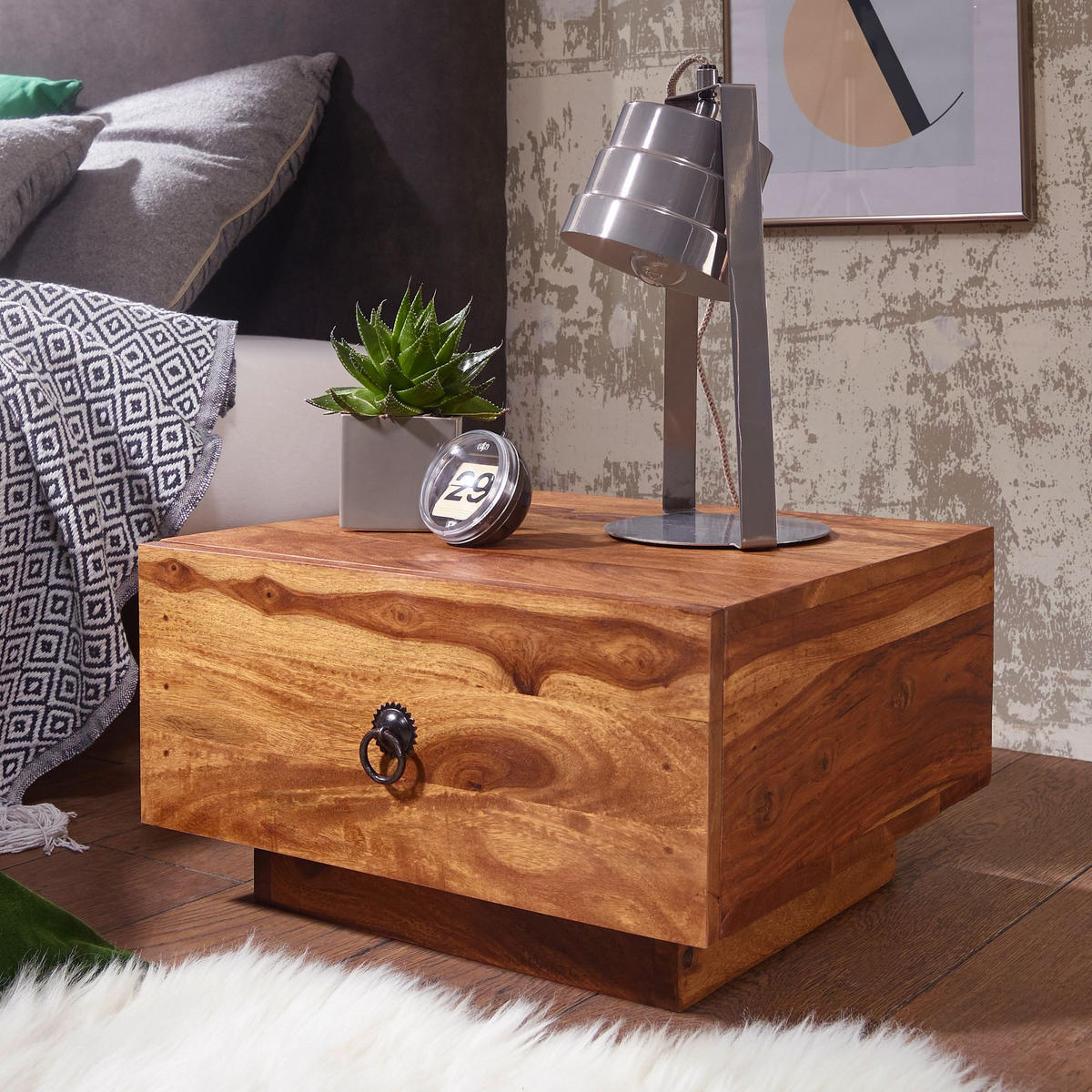 NACHTTISCH Massivholz Schublade Landhausstil Handgefertigt NAKO, Braun 40x40x25 cm - Braun, Holz/Metall (40/25/40cm) - KADIMA DESIGN
