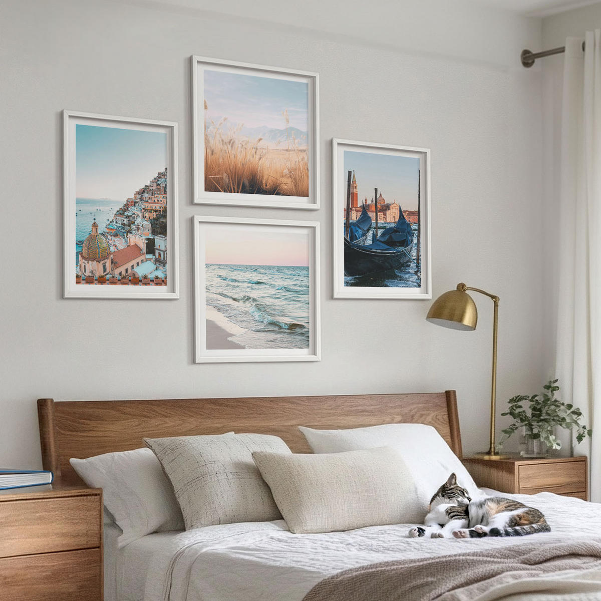 BILDER SET 4er Set - 50x50 cm & 40x60 cm Weißer Rahmen - Meerblick von Venedig - Weiß, Kunststoff (50/50cm) - TULUP