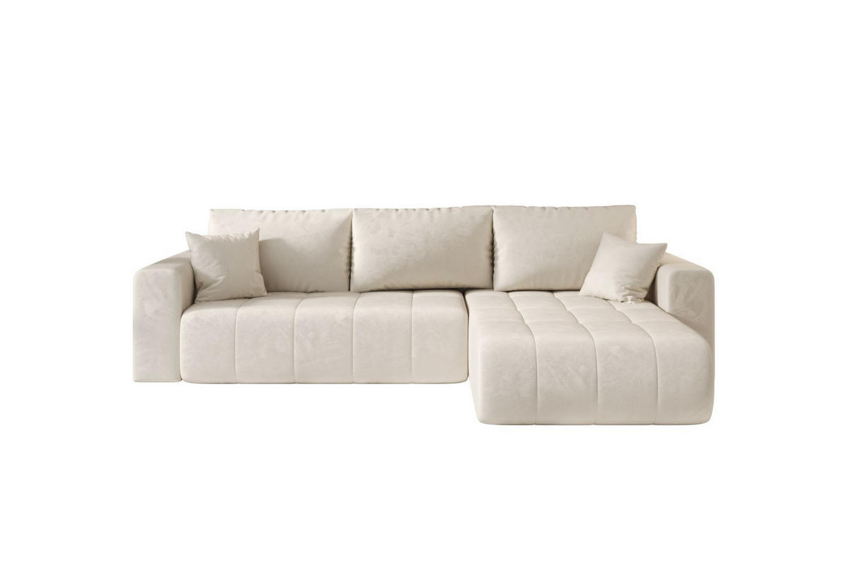 ECKSOFA mit schlaffunktion und bettkasten MILO, stoff MONOLITH, Ecru, Rechts - Ecru, Holz (280/190cm) - Kaiser Möbel