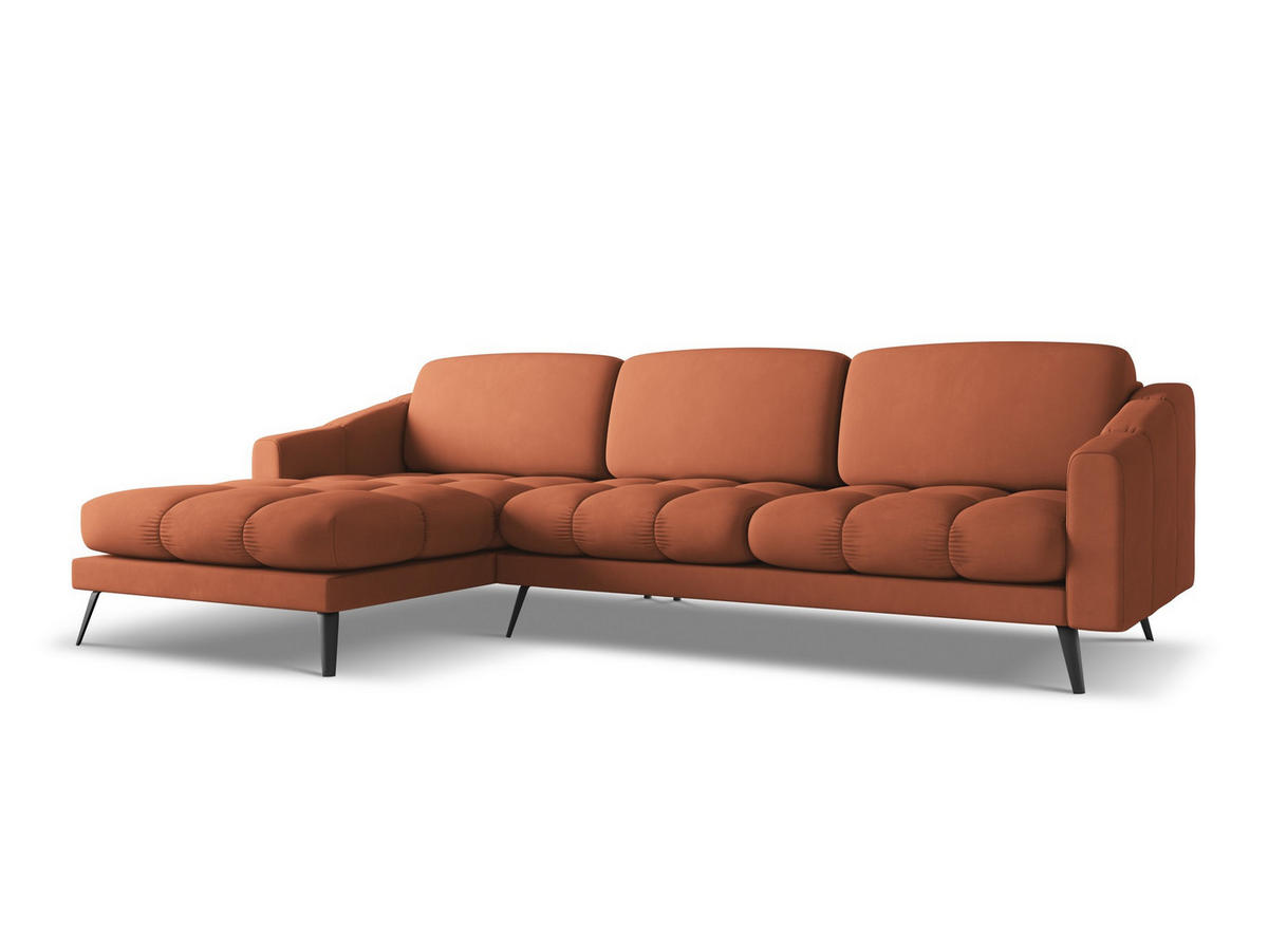 ECKOSFA Links Chenille Stoff Orange - Terra cotta/Schwarz, Kunststoff/Textil (160/264cm) - Makamii