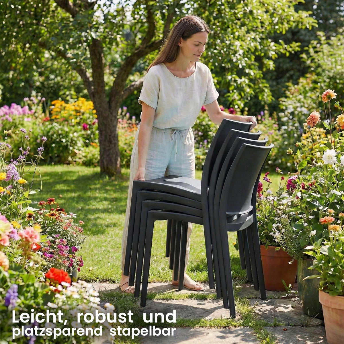 GARTENSTUHL Kunststoff Schwarz - Schwarz, Kunststoff (42/81/49cm) - CLP