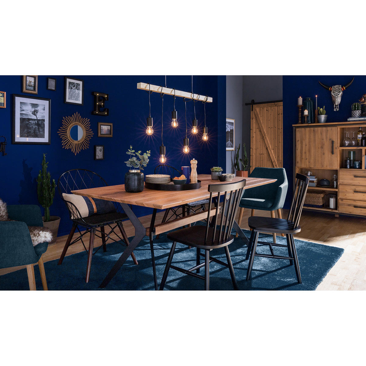 ESSTISCH - Zerreiche / Wildeiche massiv / Metall - Braun, Holz/Metall (90/180/76cm) - home24