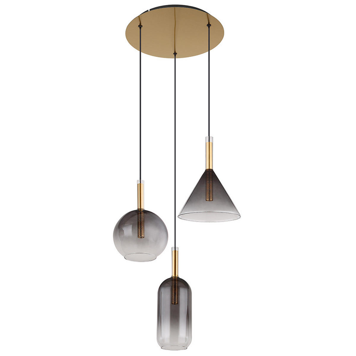 PENDELLEUCHTE ELISABETH, Messing, 3-flammig - Messingfarben, Glas (43/43/150cm) - Globo Lighting