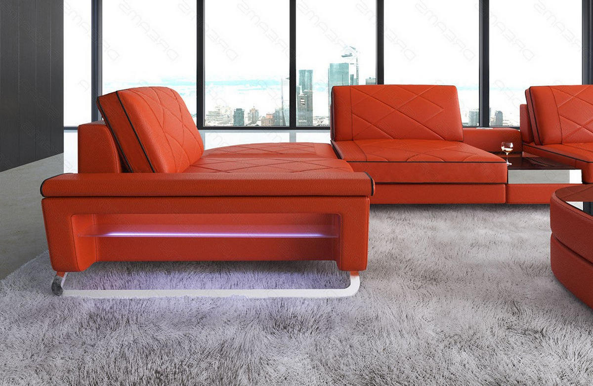 WOHNLANDSCHAFT Bari U - Orange, Leder (456/89/243cm) - Sofa Dreams