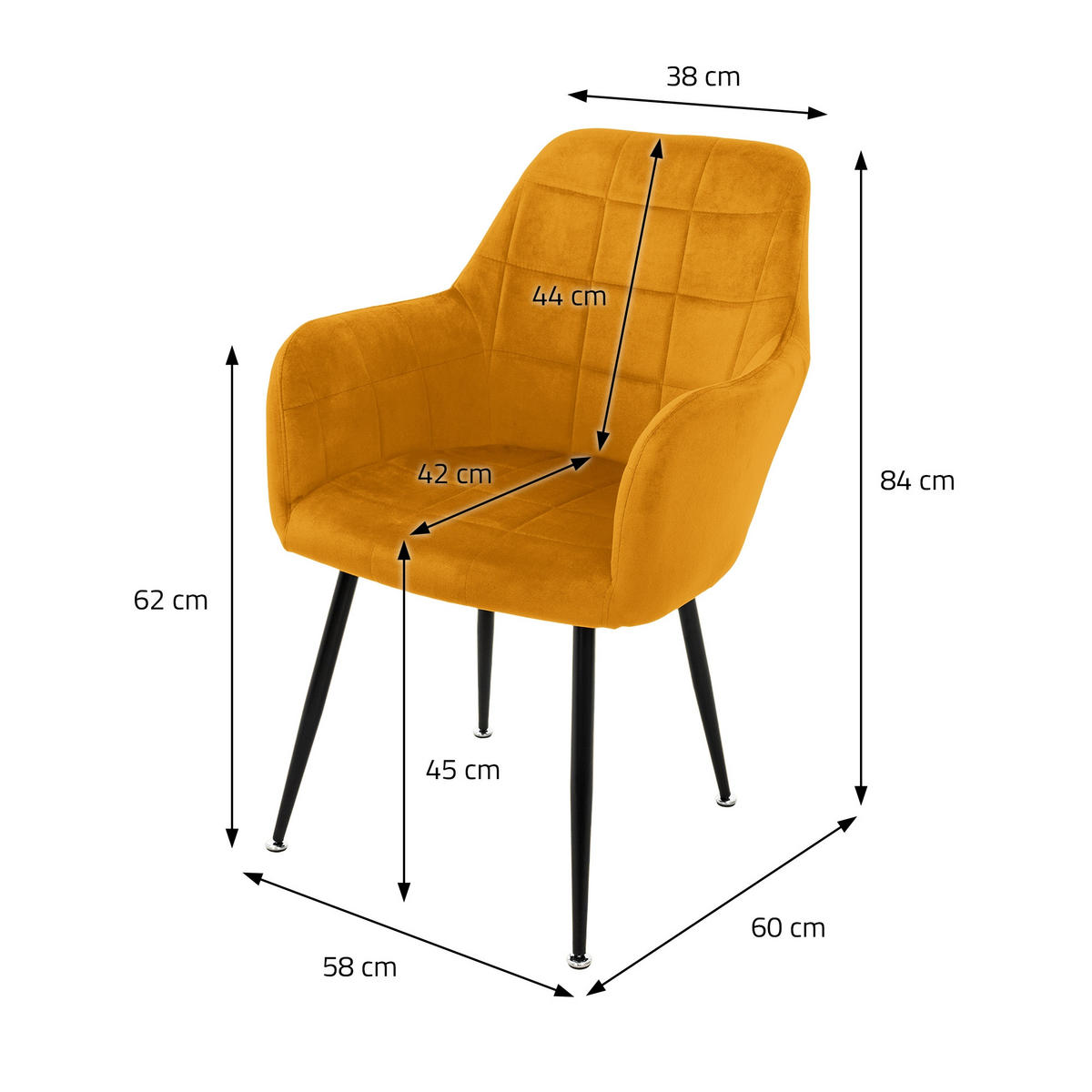 ESSZIMMERSTUHL Samt Gelb 2er Set - Gelb, Textil (60/84/58cm) - ML-DESIGN