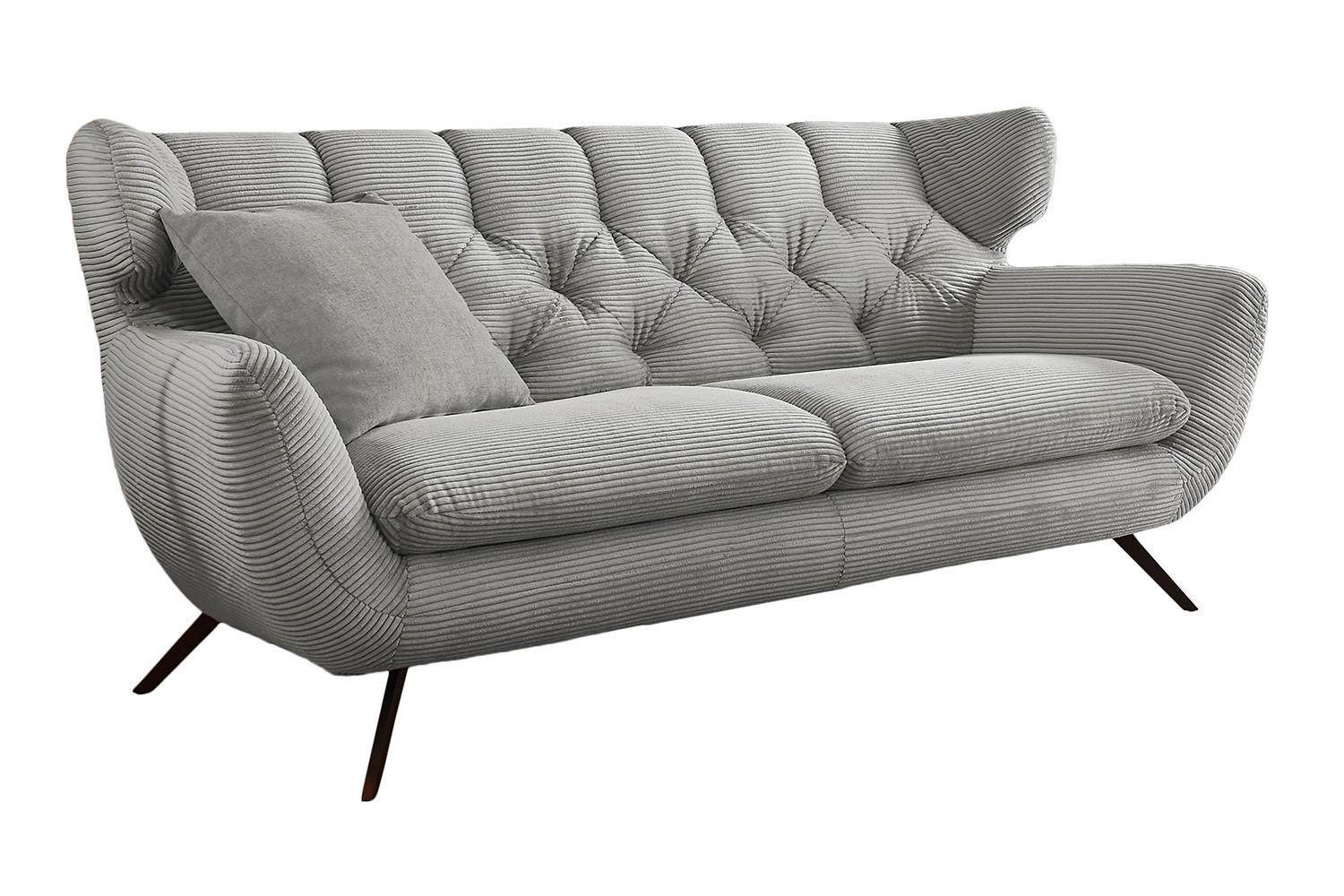 SOFA CHARME Grau Cord - Hellgrau/Schwarz, Textil/Metall (225/94/95cm) - KAWOLA
