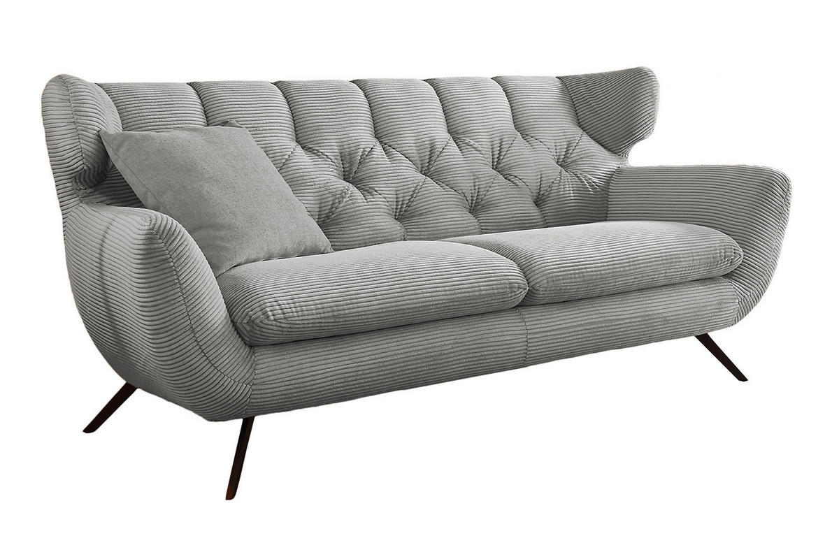 SOFA CHARME Grau Cord - Hellgrau/Schwarz, Textil/Metall (225/94/95cm) - KAWOLA