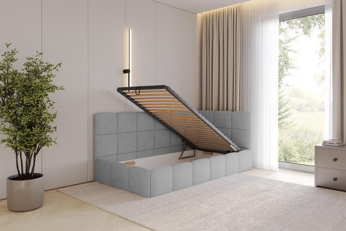 EINZELBETT Jugendbett mit Bettkasten Links, ohne Matratze - LIVY 100x200 Grau - Anthrazit, Holzwerkstoff/Textil (100/200cm) - ALTDECOR