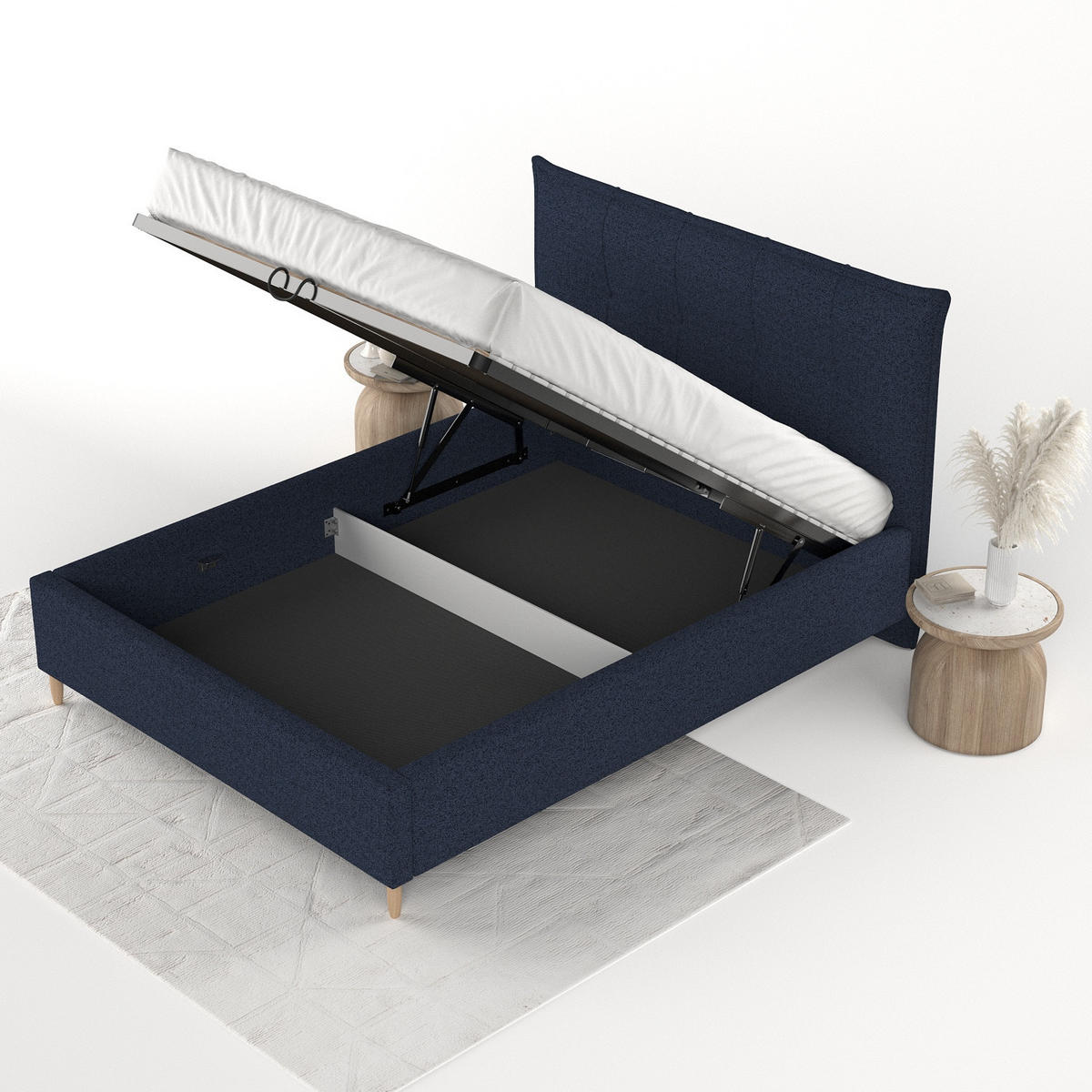 POLSTERBETT Plaza 120/200 cm Marineblau im Riva Stoff - Naturfarben/Dunkelblau, Holz/Holzwerkstoff (120/200cm) - AltaBeds