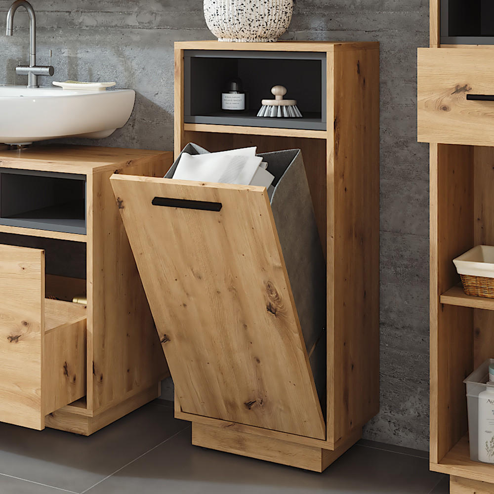 WÄSCHESCHRANK Beatrice Artisan Eiche/Anthrazit 38 x 93 cm mit herausnehmbarer Innentasche - Anthrazit/Eiche Artisan, Holzwerkstoff (38/93/30cm) - Vicco