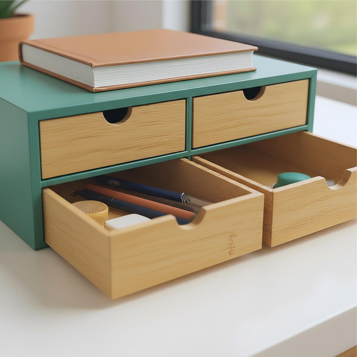 STOLNÍ organizér - různobarevná, dřevo/kompozitní dřevo (21/33/14cm) - Relaxdays