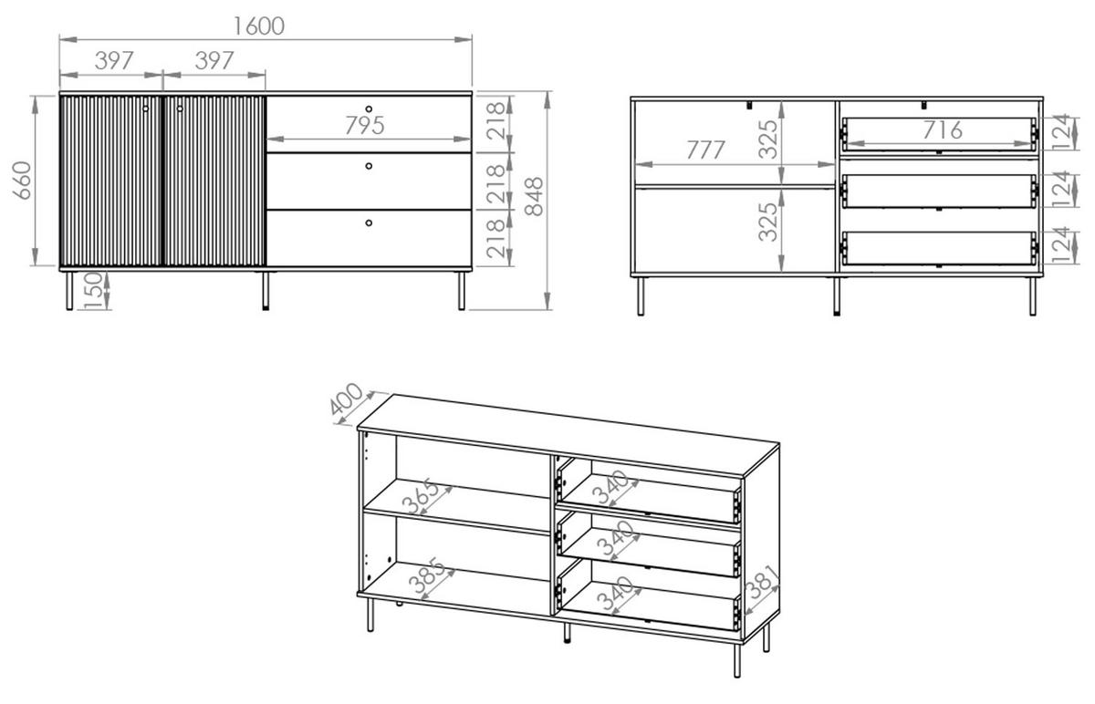 SIDEBOARD Sophie kaschmir matt 160 / 40 / 85cm - Beige, Holz/Holzwerkstoff (160/85/40cm) - Feldmann-Wohnen