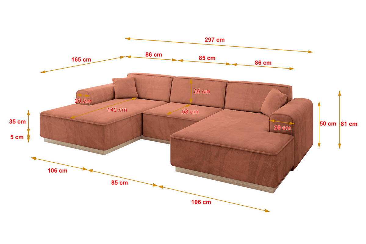 WOHNLANDSCHAFT IREA-U1 - 303x171x83 cm Apricot - Koralle, Holzwerkstoff/Textil (303/83/171cm) - ALTDECOR