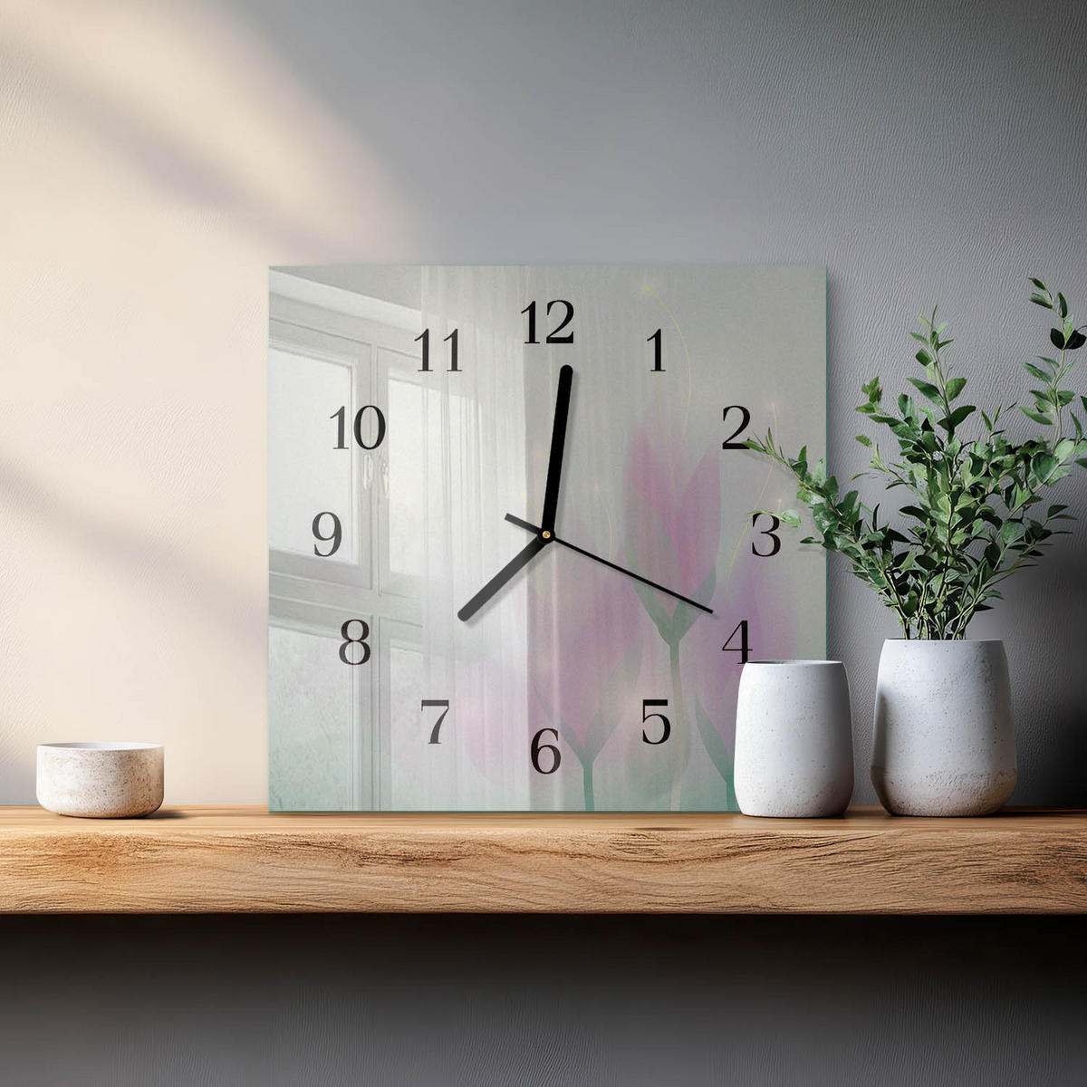 WANDUHR 30x30 cm - Blumen - Pink, Glas (30/30/0.4cm) - TULUP