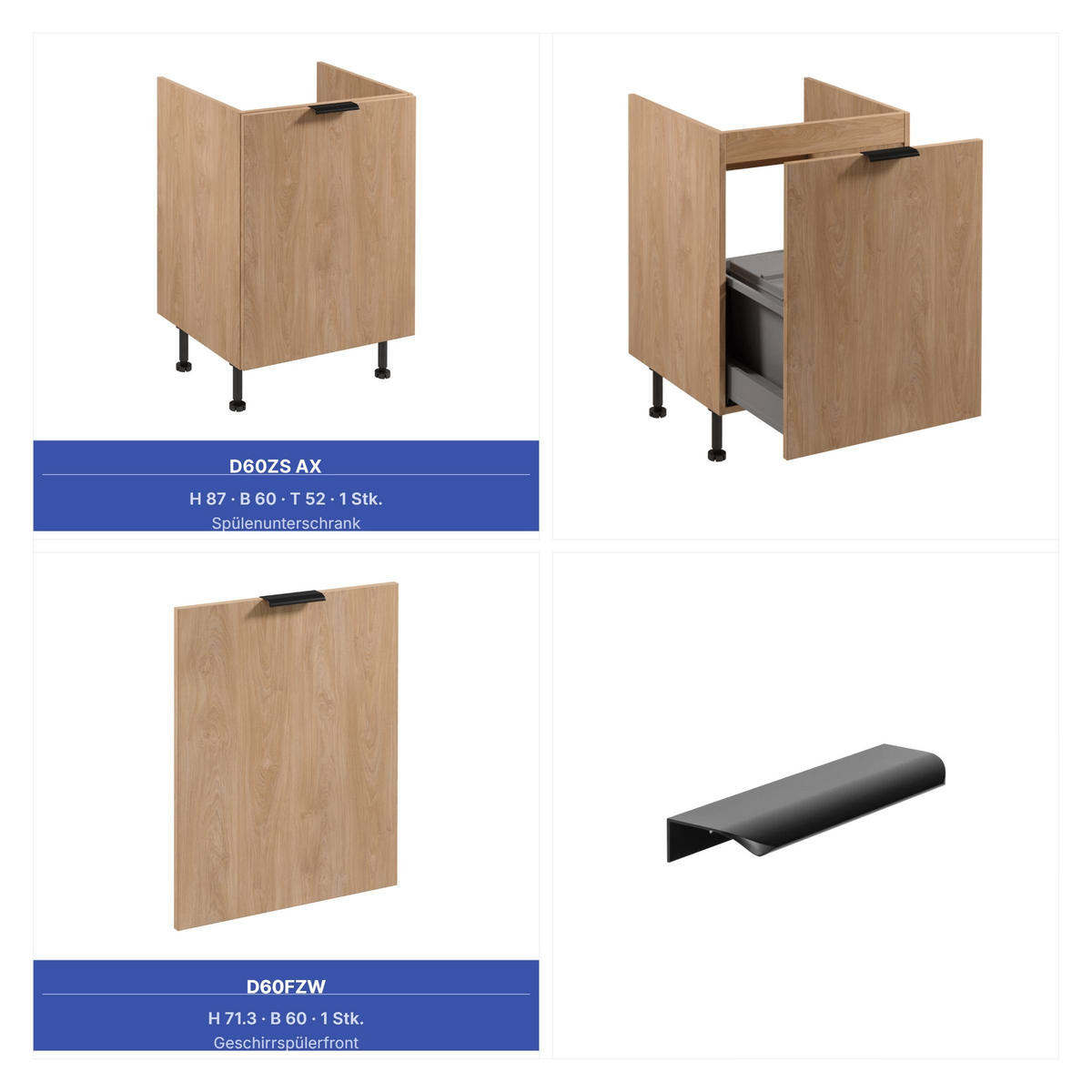 KÜCHENZEILE 395 cm - Sorento KS10-M395 - in Sonoma Eiche - Schwarz/Sonoma Eiche, Holz/Metall (395/247/58cm)