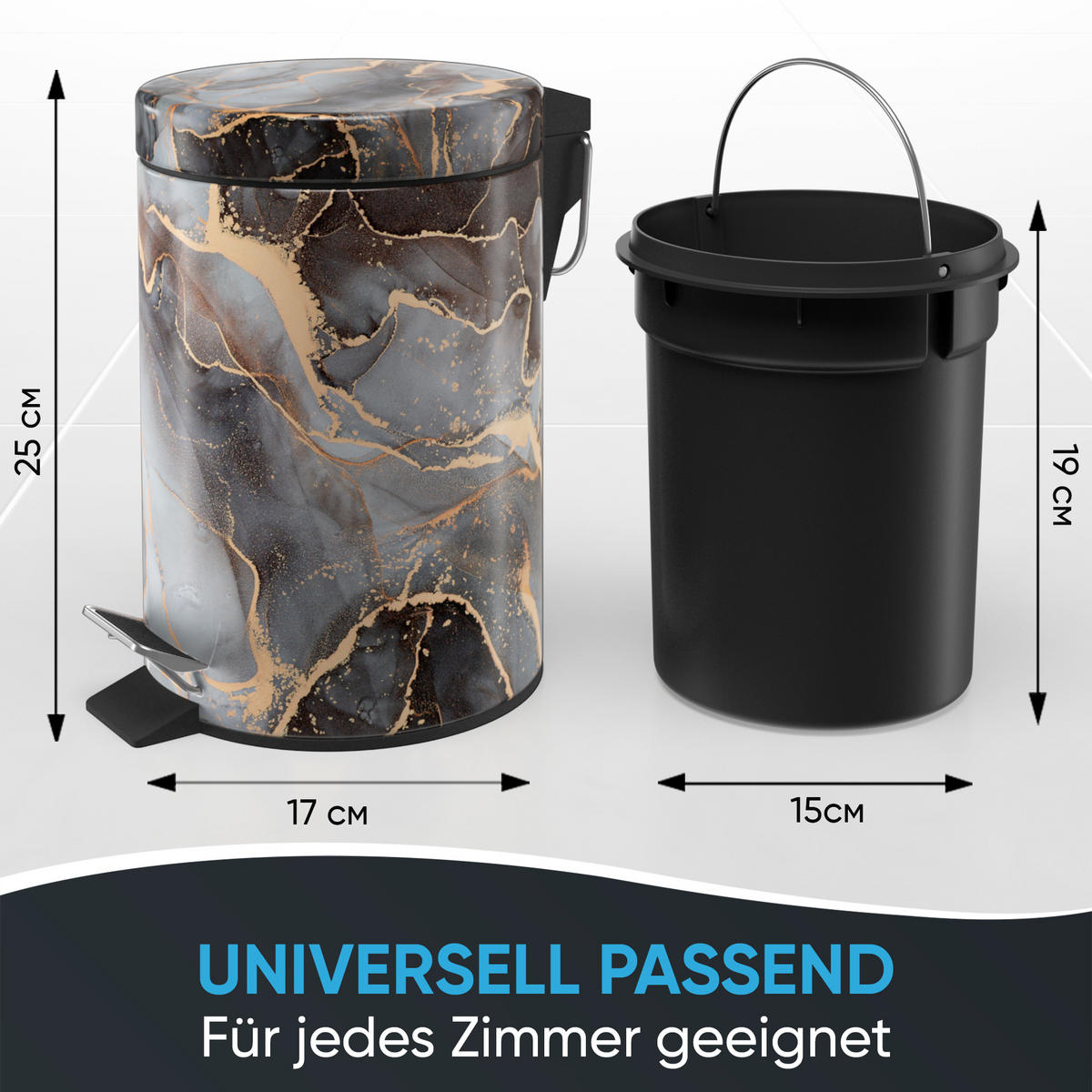 KOSMETIKEIMER Marmor Abstrakt - Goldfarben/Braun, Kunststoff/Metall (17/25/25cm) - Sanilo