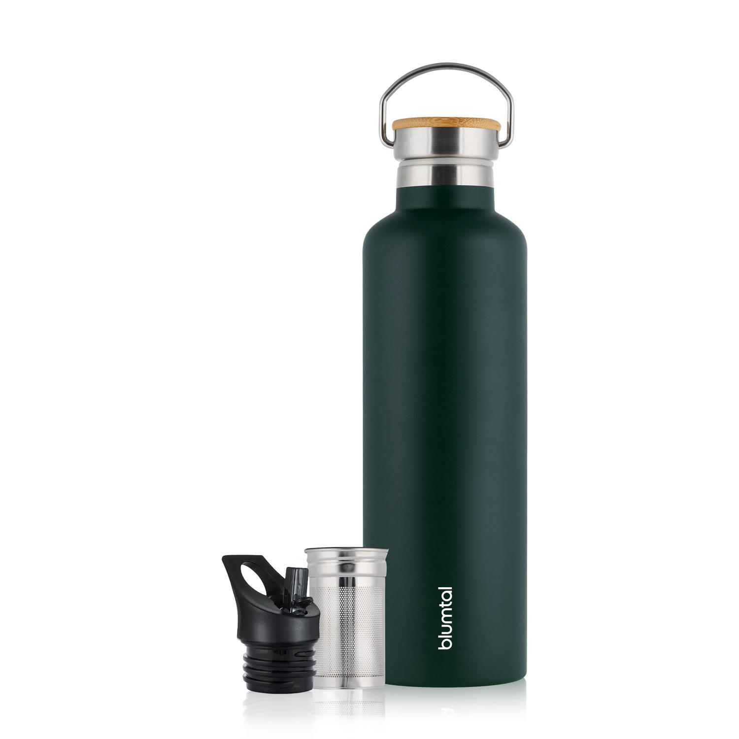 TRINKFLASCHE Leni 750 ml, inkl. Teesieb und Sportdeckel - Dunkelgrün, Metall (0.75L) - Blumtal