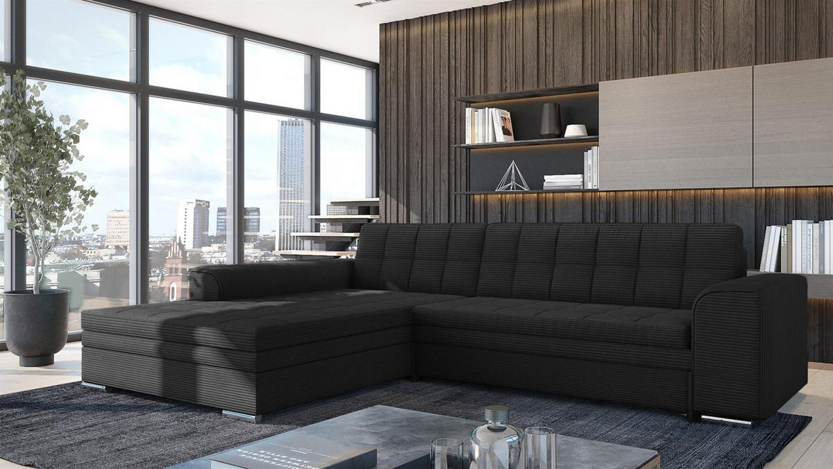 ECKSOFA Lusaka Mit Schlaffunktion - Schwarz, Holzwerkstoff/Textil (292/198cm) - Fun Möbel