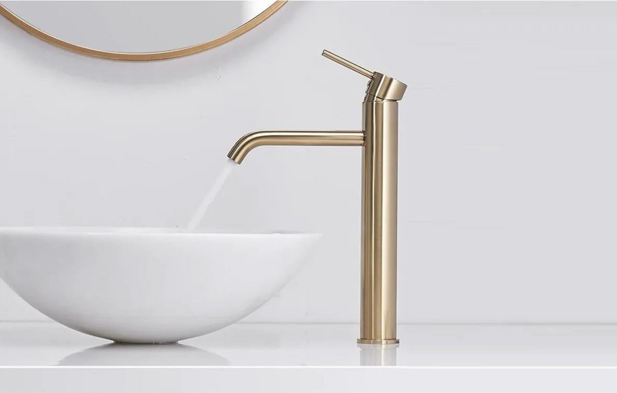 WASCHBECKENARMATUR LUNGO L. GOLD HIGH 18/5/28 cm - Goldfarben, Metall (5/28/18cm) - REA