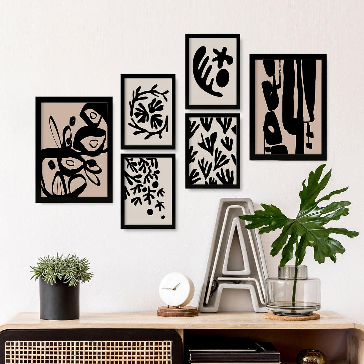 POSTER Set Mit 6 Mystik Design In Blume Zusammenfassung Ästhetische Dekorative Gemälde Für Ihr Wohnzimmer Zuhause A3 & A4 Schwarzer Rahmen - Schwarz, Papier (29/3cm) - Nacnic