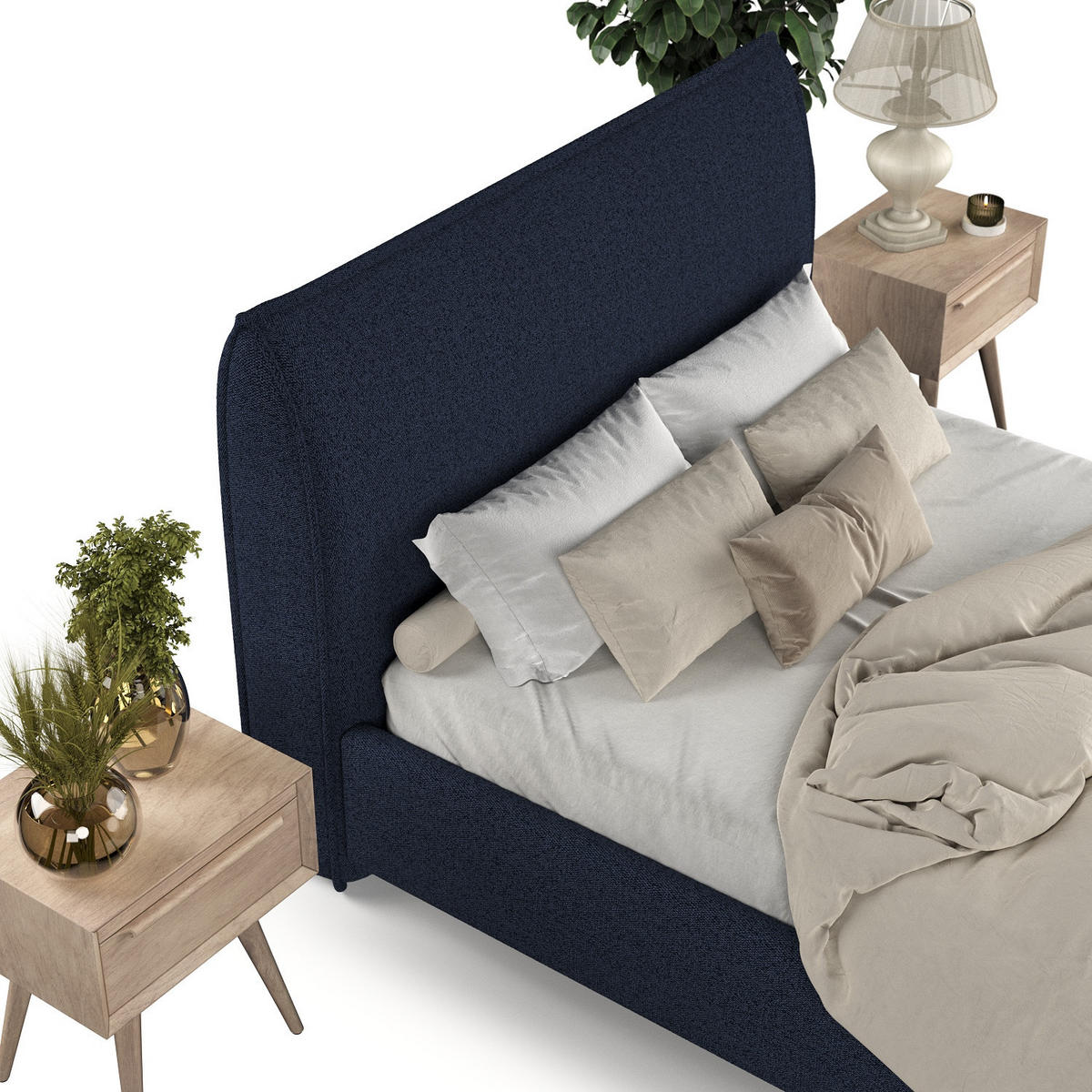 POLSTERBETT Mira 160/200 cm Marineblau im Riva Stoff - Naturfarben/Dunkelblau, Holz/Holzwerkstoff (160/200cm) - AltaBeds